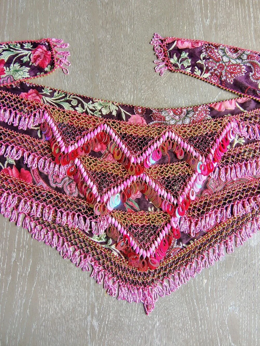 Artisan Hand Beaded Wearable Textile Art Statement Wrap Festival Boho